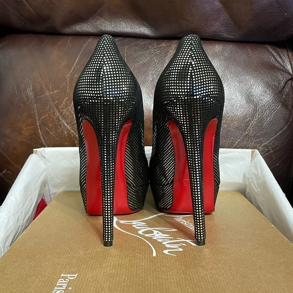 Christian Louboutin Lady Peep plaid polka glitter pump 140mm 1” platform EU38.5